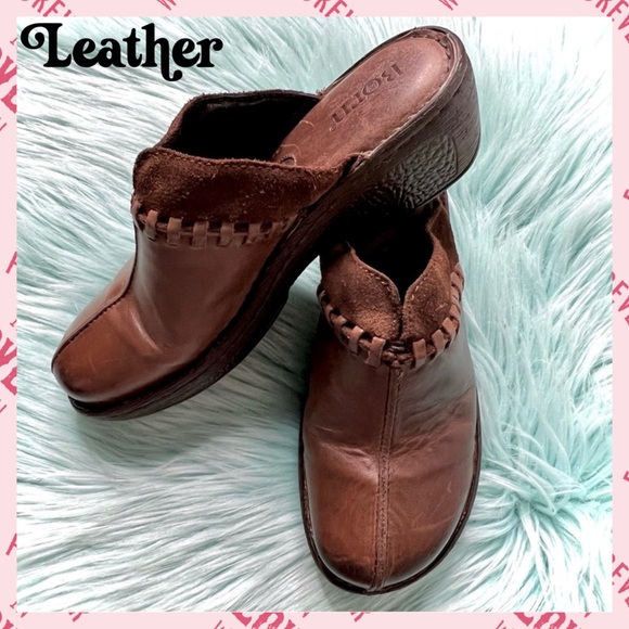 Born Shoes - Born Brown LEATHER Clogs Womens Slip On Artisan Comfort Mules